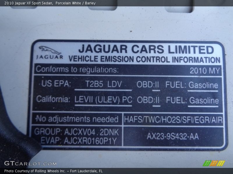 Info Tag of 2010 XF Sport Sedan