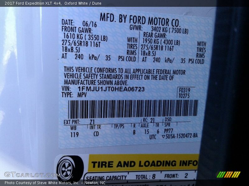 2017 Expedition XLT 4x4 Oxford White Color Code Z1