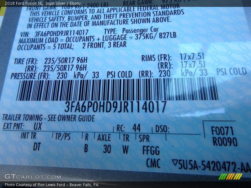 Ingot Silver / Ebony 2018 Ford Fusion SE
