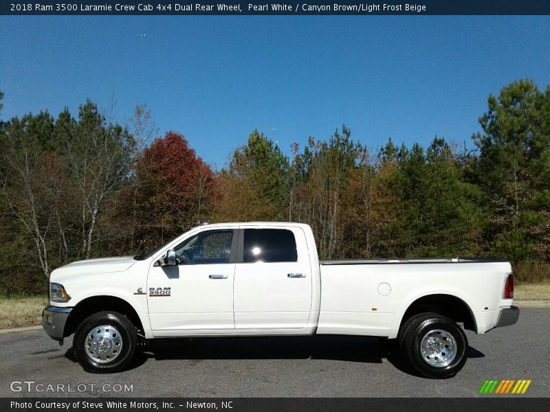 Pearl White / Canyon Brown/Light Frost Beige 2018 Ram 3500 Laramie Crew Cab 4x4 Dual Rear Wheel