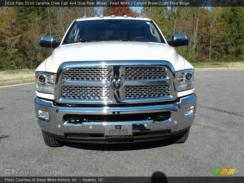 Pearl White / Canyon Brown/Light Frost Beige 2018 Ram 3500 Laramie Crew Cab 4x4 Dual Rear Wheel