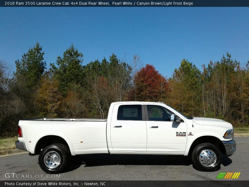 Pearl White / Canyon Brown/Light Frost Beige 2018 Ram 3500 Laramie Crew Cab 4x4 Dual Rear Wheel