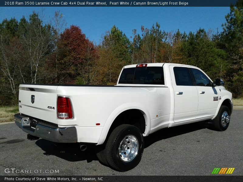 Pearl White / Canyon Brown/Light Frost Beige 2018 Ram 3500 Laramie Crew Cab 4x4 Dual Rear Wheel