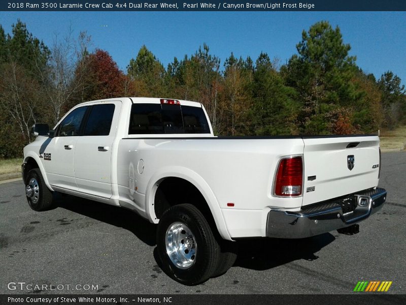 Pearl White / Canyon Brown/Light Frost Beige 2018 Ram 3500 Laramie Crew Cab 4x4 Dual Rear Wheel