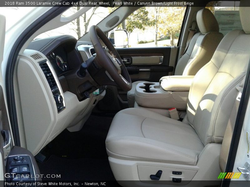 Pearl White / Canyon Brown/Light Frost Beige 2018 Ram 3500 Laramie Crew Cab 4x4 Dual Rear Wheel