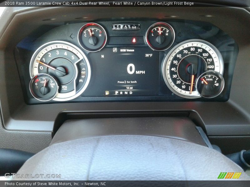 Pearl White / Canyon Brown/Light Frost Beige 2018 Ram 3500 Laramie Crew Cab 4x4 Dual Rear Wheel