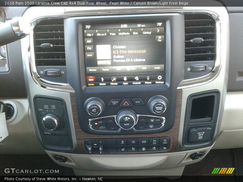 Pearl White / Canyon Brown/Light Frost Beige 2018 Ram 3500 Laramie Crew Cab 4x4 Dual Rear Wheel