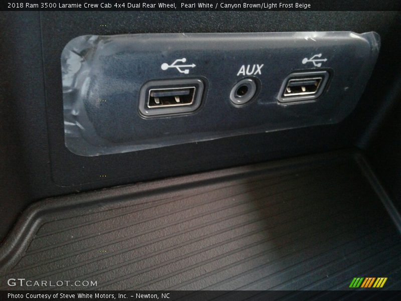 Pearl White / Canyon Brown/Light Frost Beige 2018 Ram 3500 Laramie Crew Cab 4x4 Dual Rear Wheel