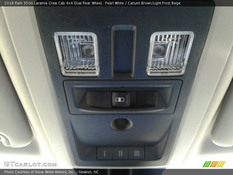 Pearl White / Canyon Brown/Light Frost Beige 2018 Ram 3500 Laramie Crew Cab 4x4 Dual Rear Wheel