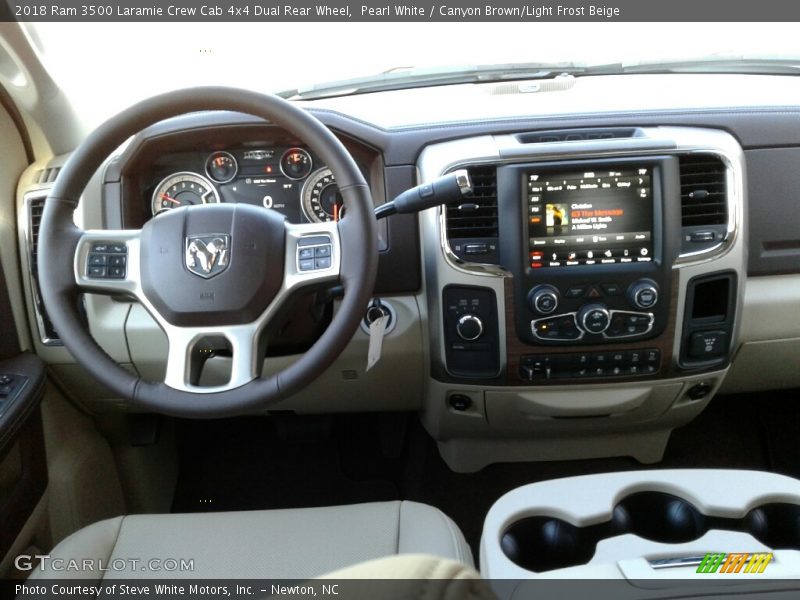 Pearl White / Canyon Brown/Light Frost Beige 2018 Ram 3500 Laramie Crew Cab 4x4 Dual Rear Wheel