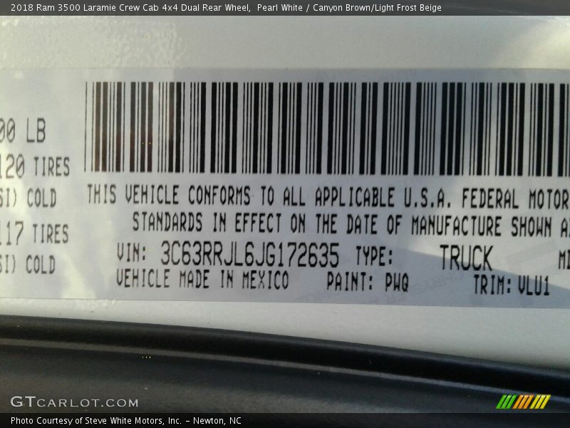 Pearl White / Canyon Brown/Light Frost Beige 2018 Ram 3500 Laramie Crew Cab 4x4 Dual Rear Wheel