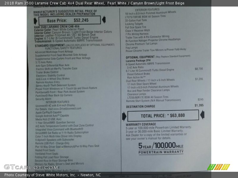Pearl White / Canyon Brown/Light Frost Beige 2018 Ram 3500 Laramie Crew Cab 4x4 Dual Rear Wheel