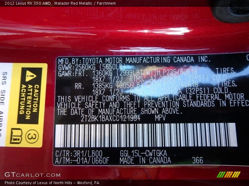 Matador Red Metallic / Parchment 2012 Lexus RX 350 AWD