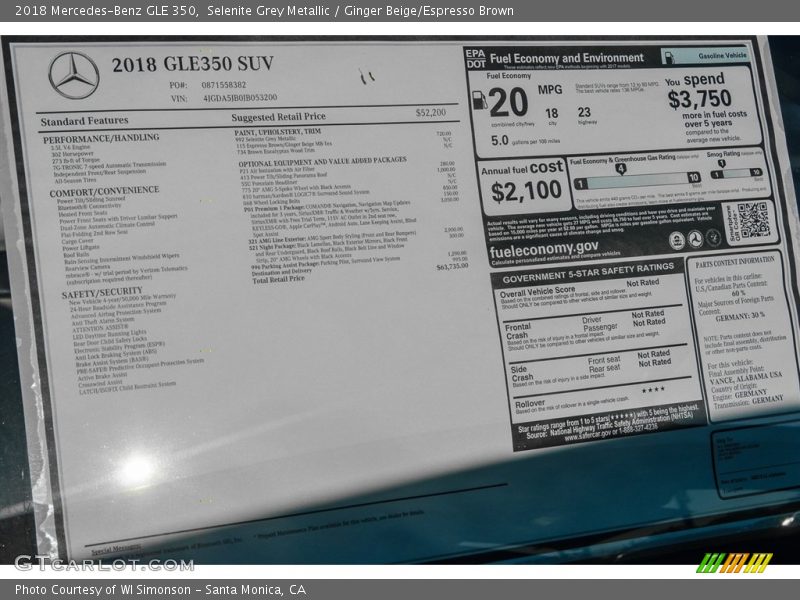 Selenite Grey Metallic / Ginger Beige/Espresso Brown 2018 Mercedes-Benz GLE 350