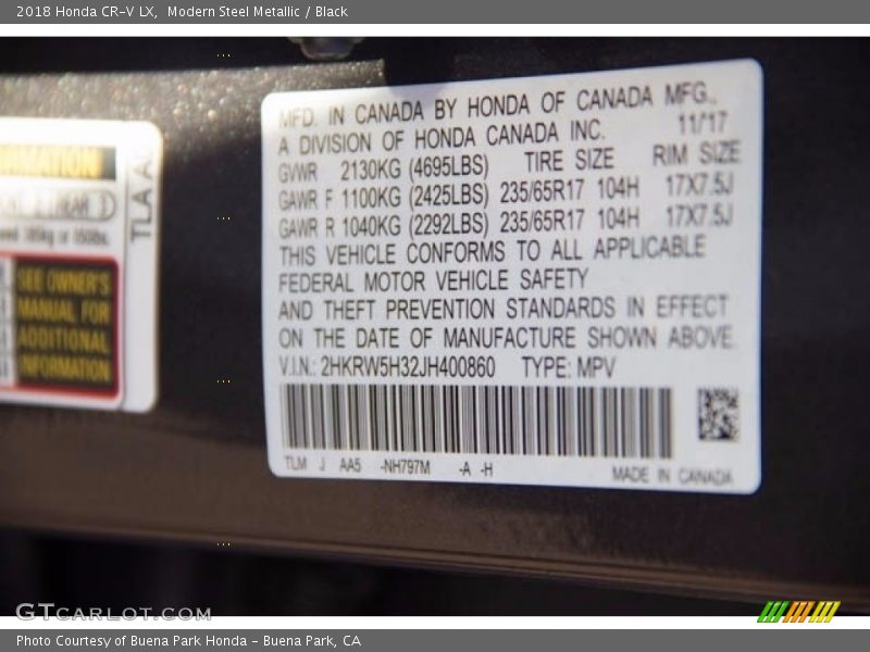Modern Steel Metallic / Black 2018 Honda CR-V LX