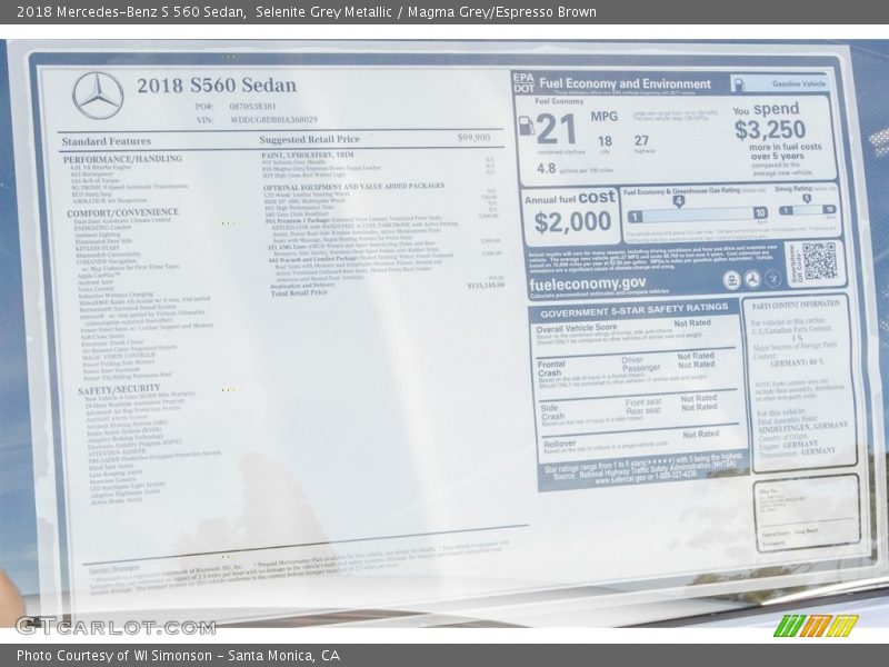 Selenite Grey Metallic / Magma Grey/Espresso Brown 2018 Mercedes-Benz S 560 Sedan