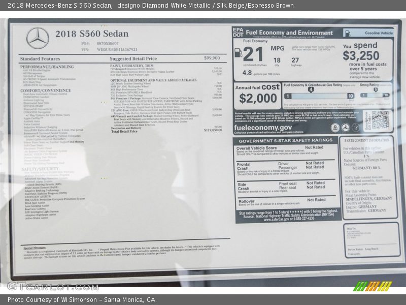 designo Diamond White Metallic / Silk Beige/Espresso Brown 2018 Mercedes-Benz S 560 Sedan