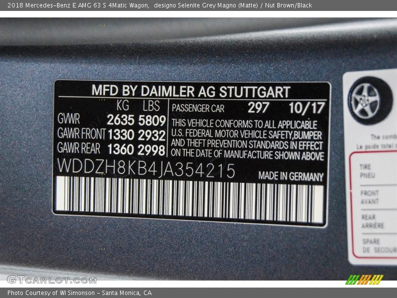 2018 E AMG 63 S 4Matic Wagon designo Selenite Grey Magno (Matte) Color Code 297