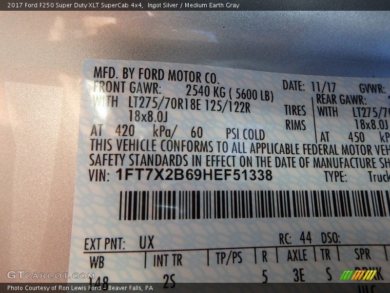 Ingot Silver / Medium Earth Gray 2017 Ford F250 Super Duty XLT SuperCab 4x4