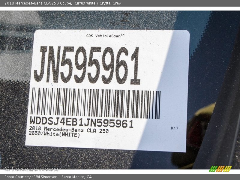 Cirrus White / Crystal Grey 2018 Mercedes-Benz CLA 250 Coupe