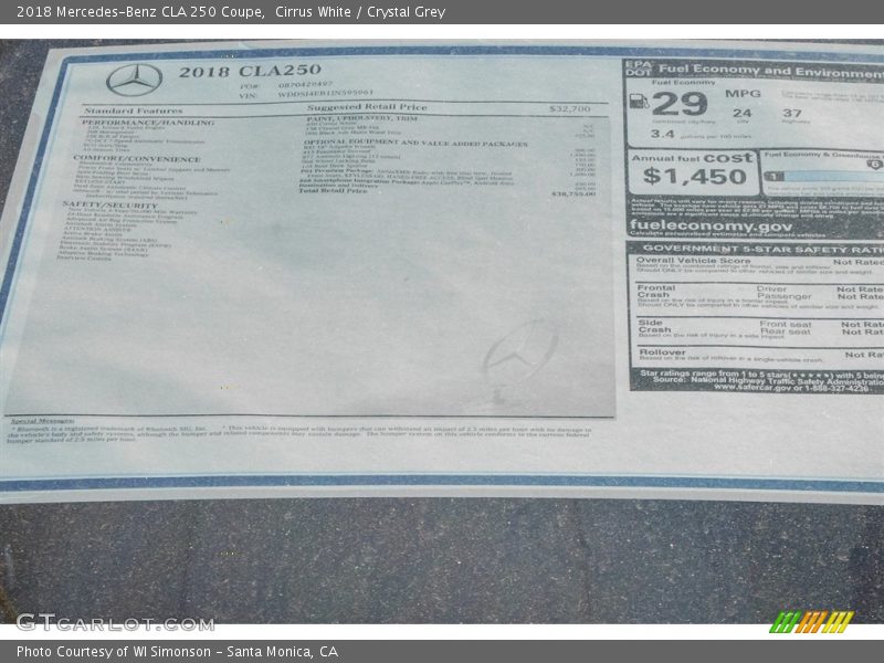 Cirrus White / Crystal Grey 2018 Mercedes-Benz CLA 250 Coupe