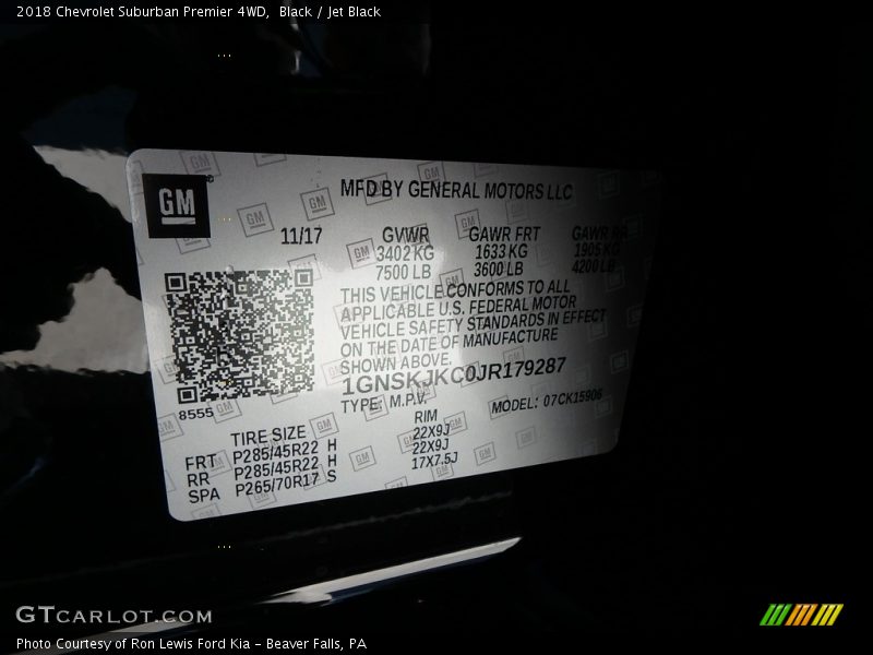 Black / Jet Black 2018 Chevrolet Suburban Premier 4WD