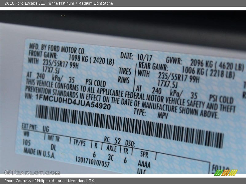 White Platinum / Medium Light Stone 2018 Ford Escape SEL