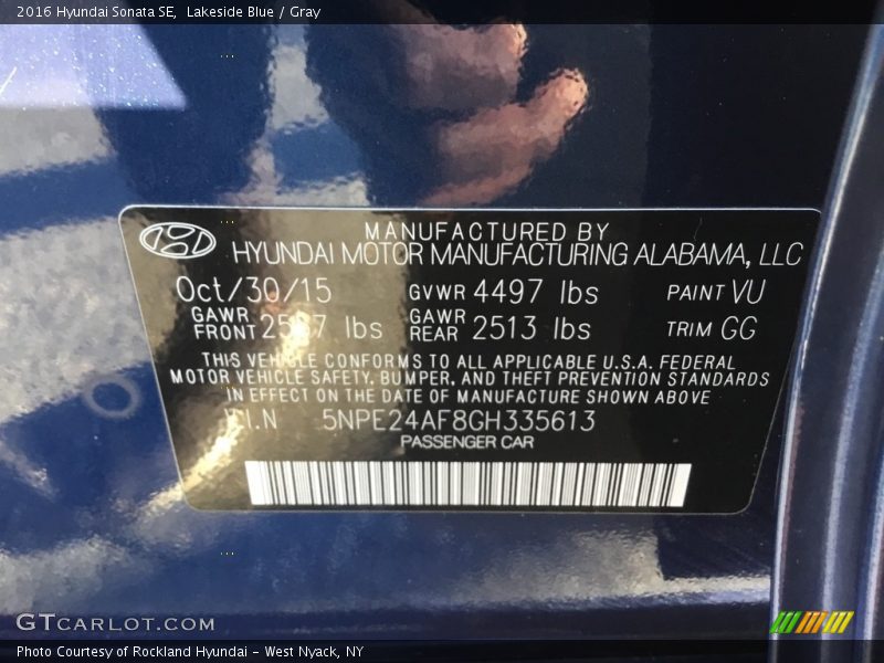 Lakeside Blue / Gray 2016 Hyundai Sonata SE