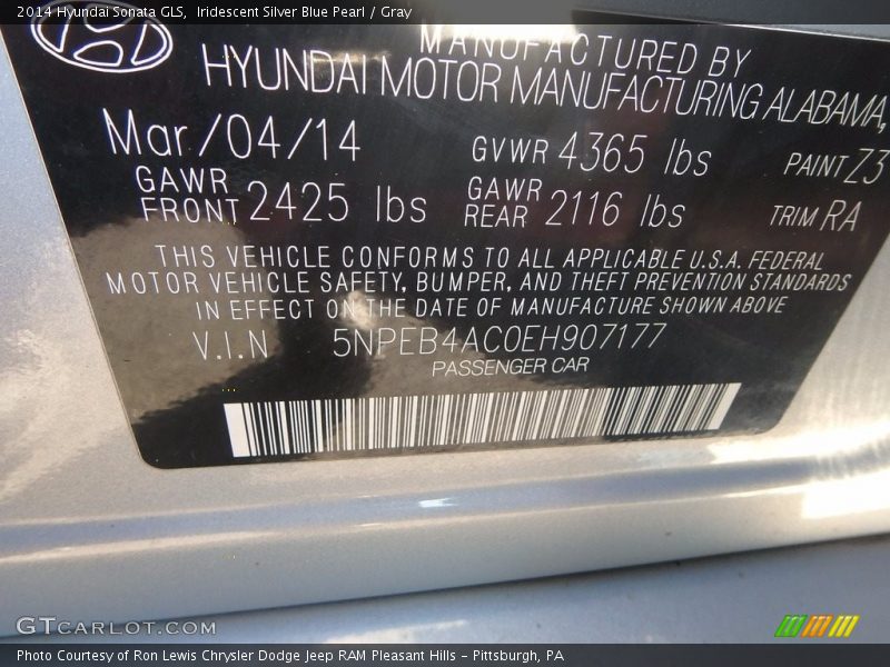 Iridescent Silver Blue Pearl / Gray 2014 Hyundai Sonata GLS