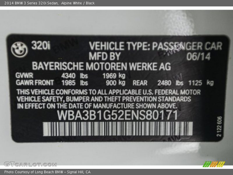 Alpine White / Black 2014 BMW 3 Series 320i Sedan