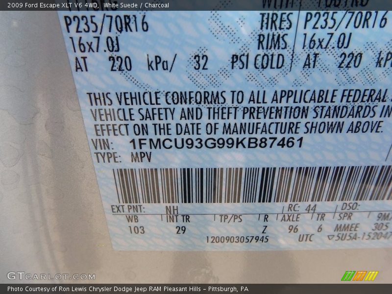 White Suede / Charcoal 2009 Ford Escape XLT V6 4WD