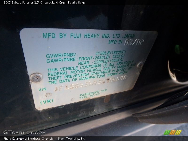 Woodland Green Pearl / Beige 2003 Subaru Forester 2.5 X