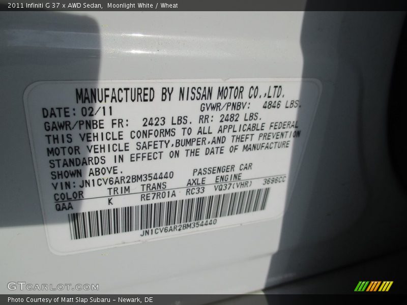 Moonlight White / Wheat 2011 Infiniti G 37 x AWD Sedan
