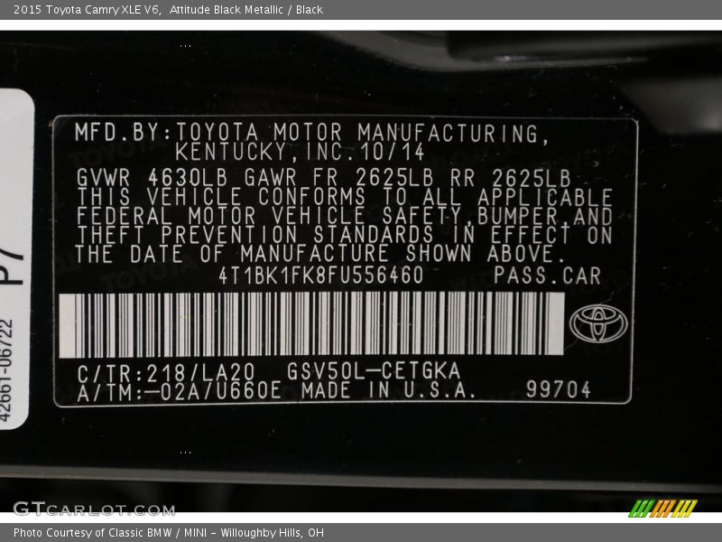 Attitude Black Metallic / Black 2015 Toyota Camry XLE V6