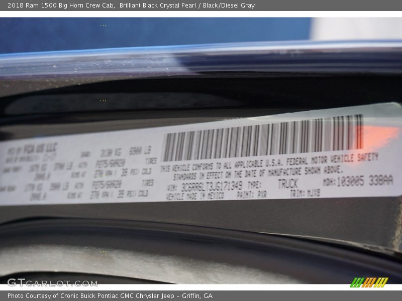 Brilliant Black Crystal Pearl / Black/Diesel Gray 2018 Ram 1500 Big Horn Crew Cab