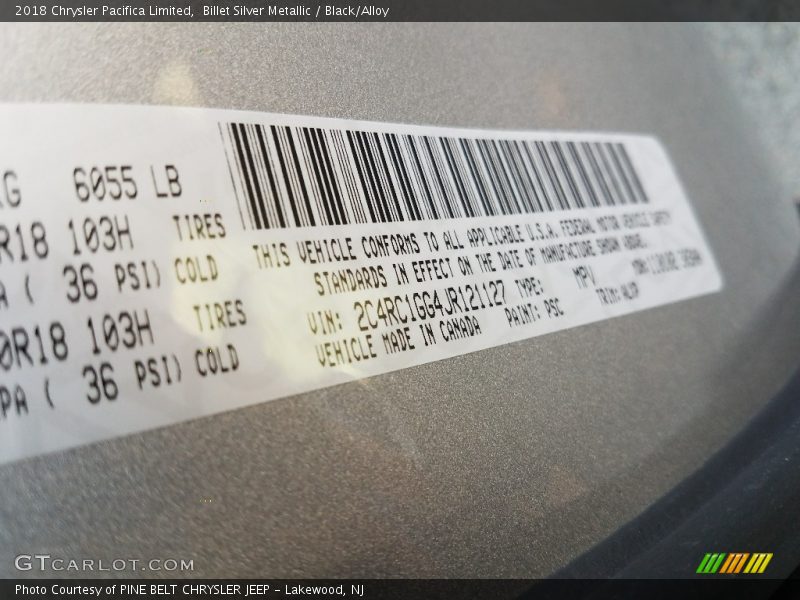 Billet Silver Metallic / Black/Alloy 2018 Chrysler Pacifica Limited