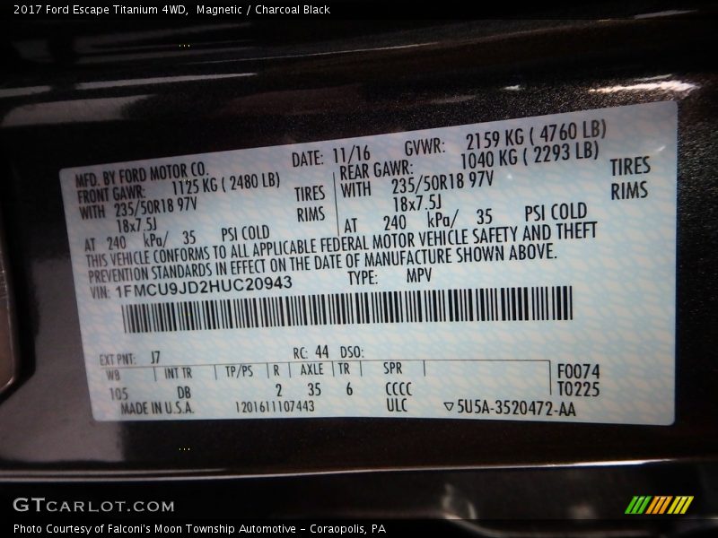 Magnetic / Charcoal Black 2017 Ford Escape Titanium 4WD