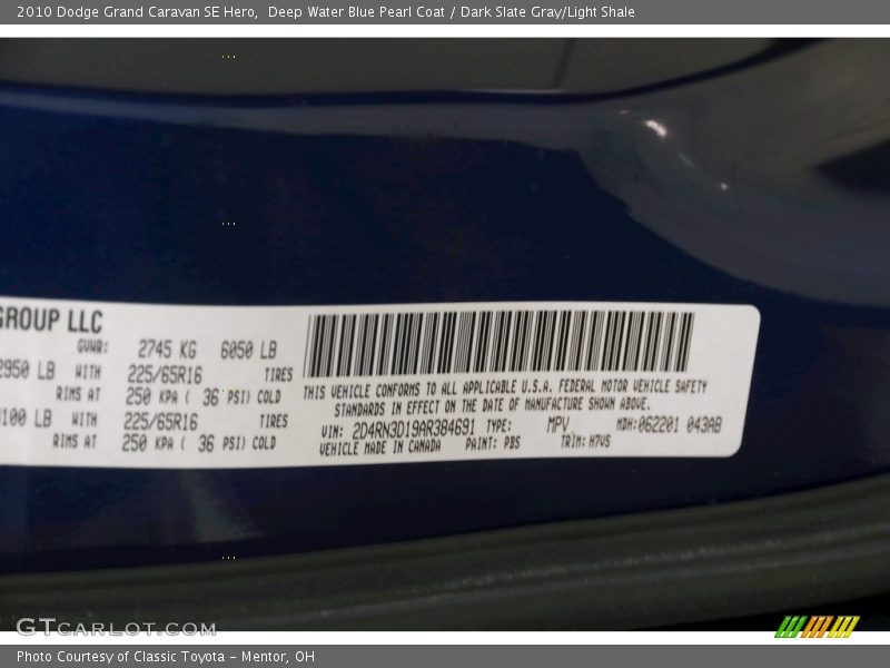 Deep Water Blue Pearl Coat / Dark Slate Gray/Light Shale 2010 Dodge Grand Caravan SE Hero