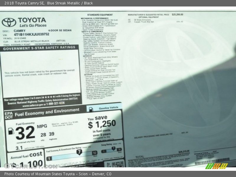 Blue Streak Metallic / Black 2018 Toyota Camry SE