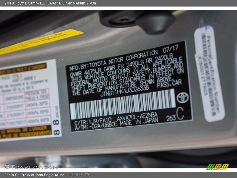 Celestial Silver Metallic / Ash 2018 Toyota Camry LE