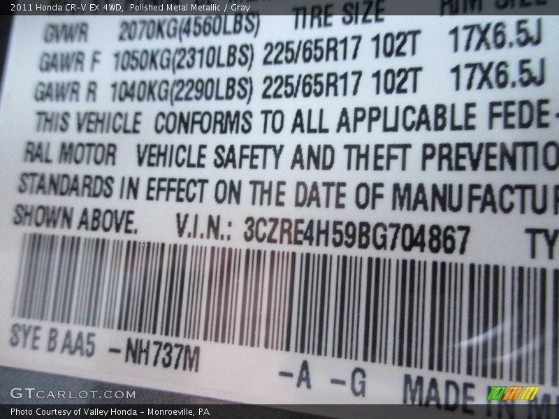 Polished Metal Metallic / Gray 2011 Honda CR-V EX 4WD