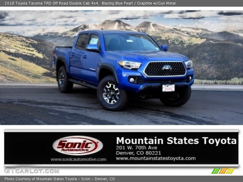 Blazing Blue Pearl / Graphite w/Gun Metal 2018 Toyota Tacoma TRD Off Road Double Cab 4x4