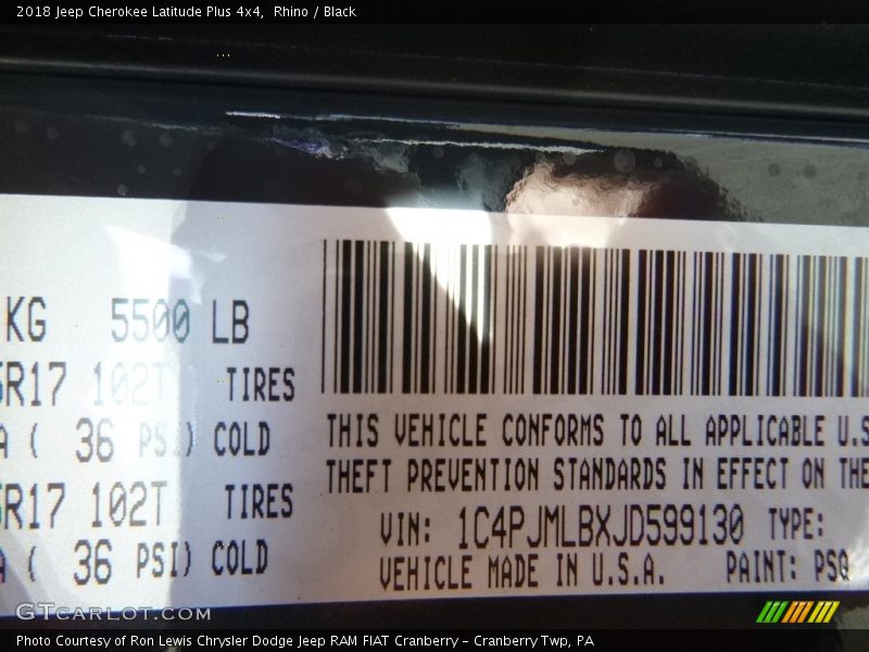 Rhino / Black 2018 Jeep Cherokee Latitude Plus 4x4