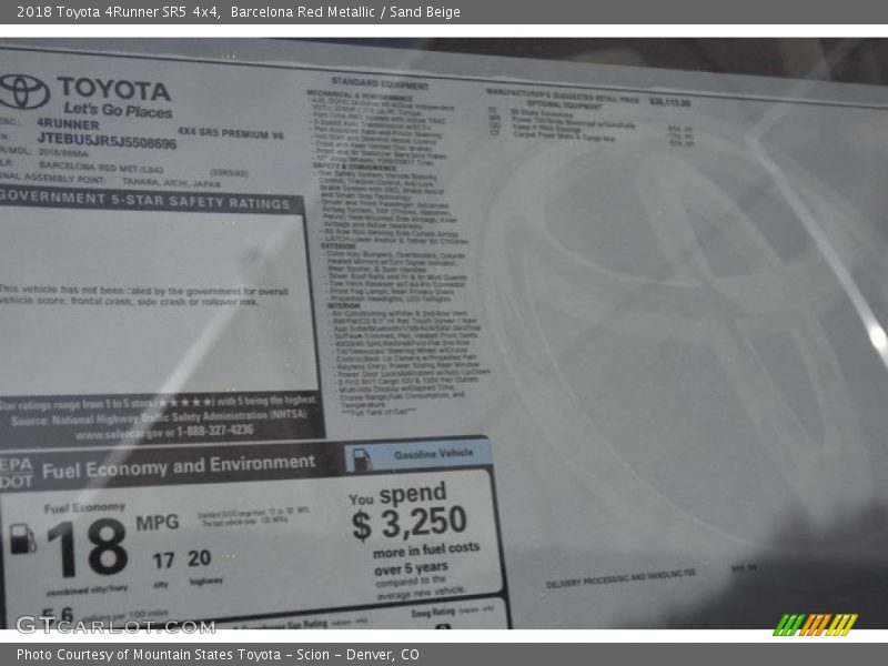 Barcelona Red Metallic / Sand Beige 2018 Toyota 4Runner SR5 4x4