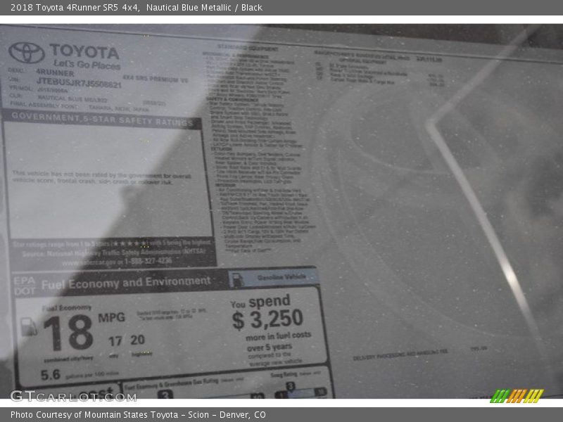 Nautical Blue Metallic / Black 2018 Toyota 4Runner SR5 4x4