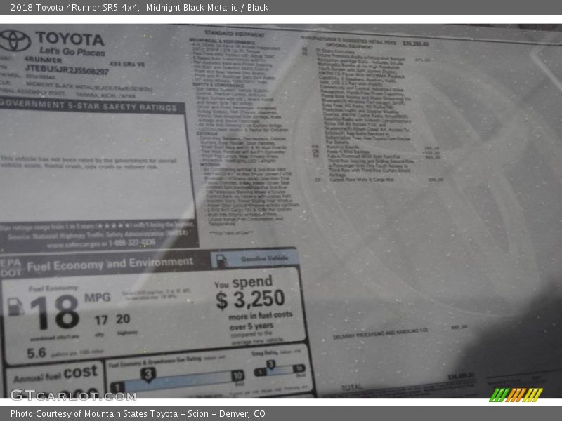 Midnight Black Metallic / Black 2018 Toyota 4Runner SR5 4x4
