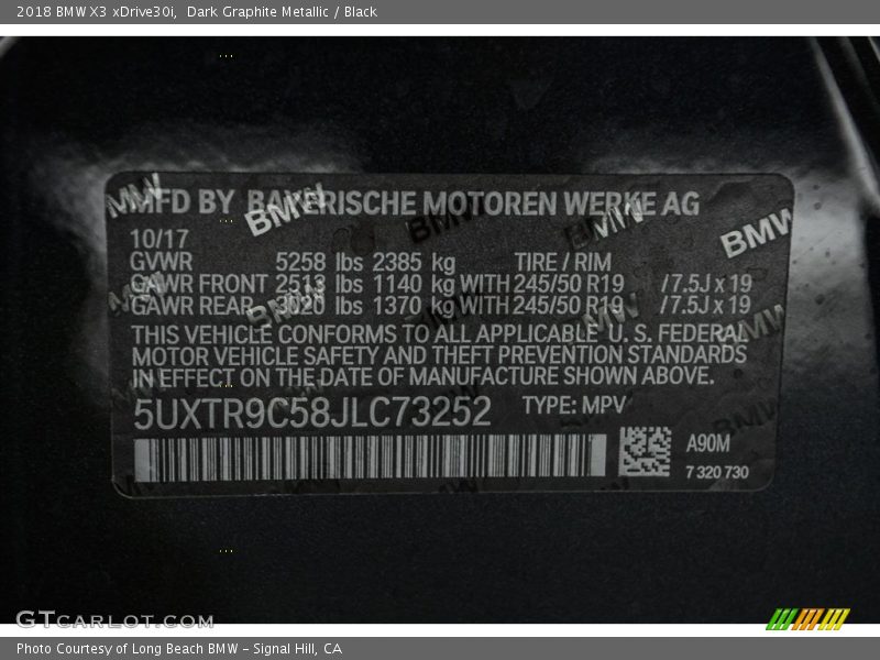 Dark Graphite Metallic / Black 2018 BMW X3 xDrive30i