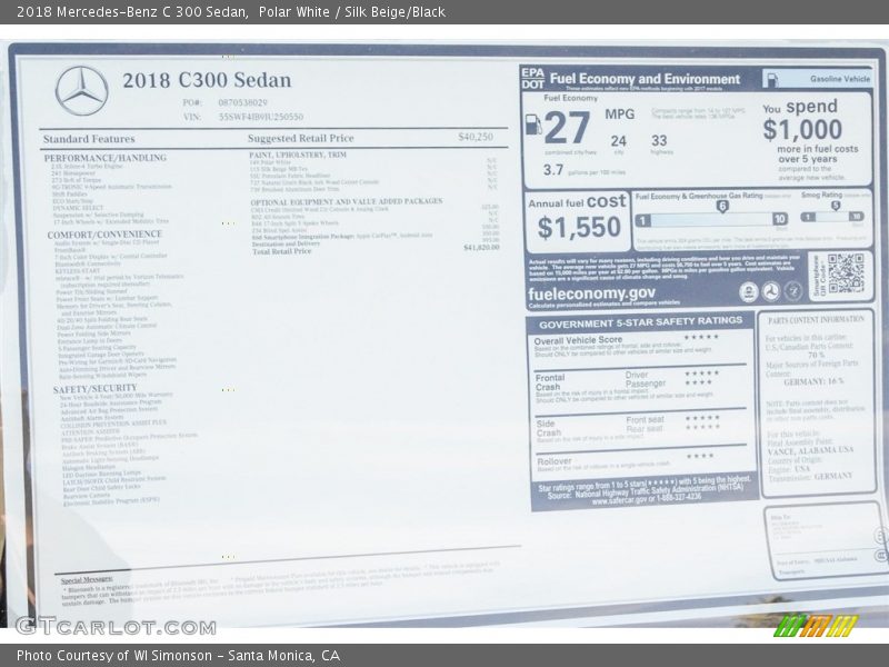 Polar White / Silk Beige/Black 2018 Mercedes-Benz C 300 Sedan