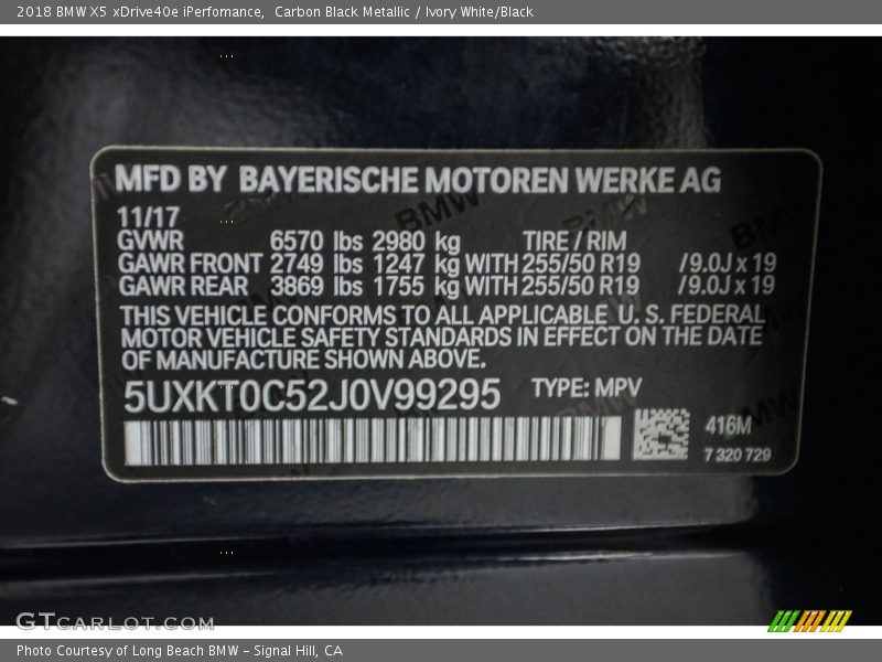 Carbon Black Metallic / Ivory White/Black 2018 BMW X5 xDrive40e iPerfomance
