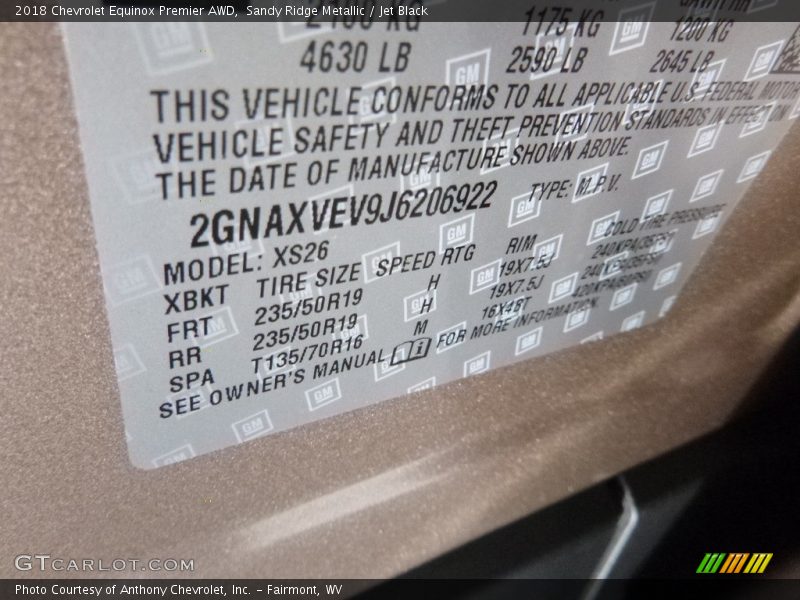 Sandy Ridge Metallic / Jet Black 2018 Chevrolet Equinox Premier AWD